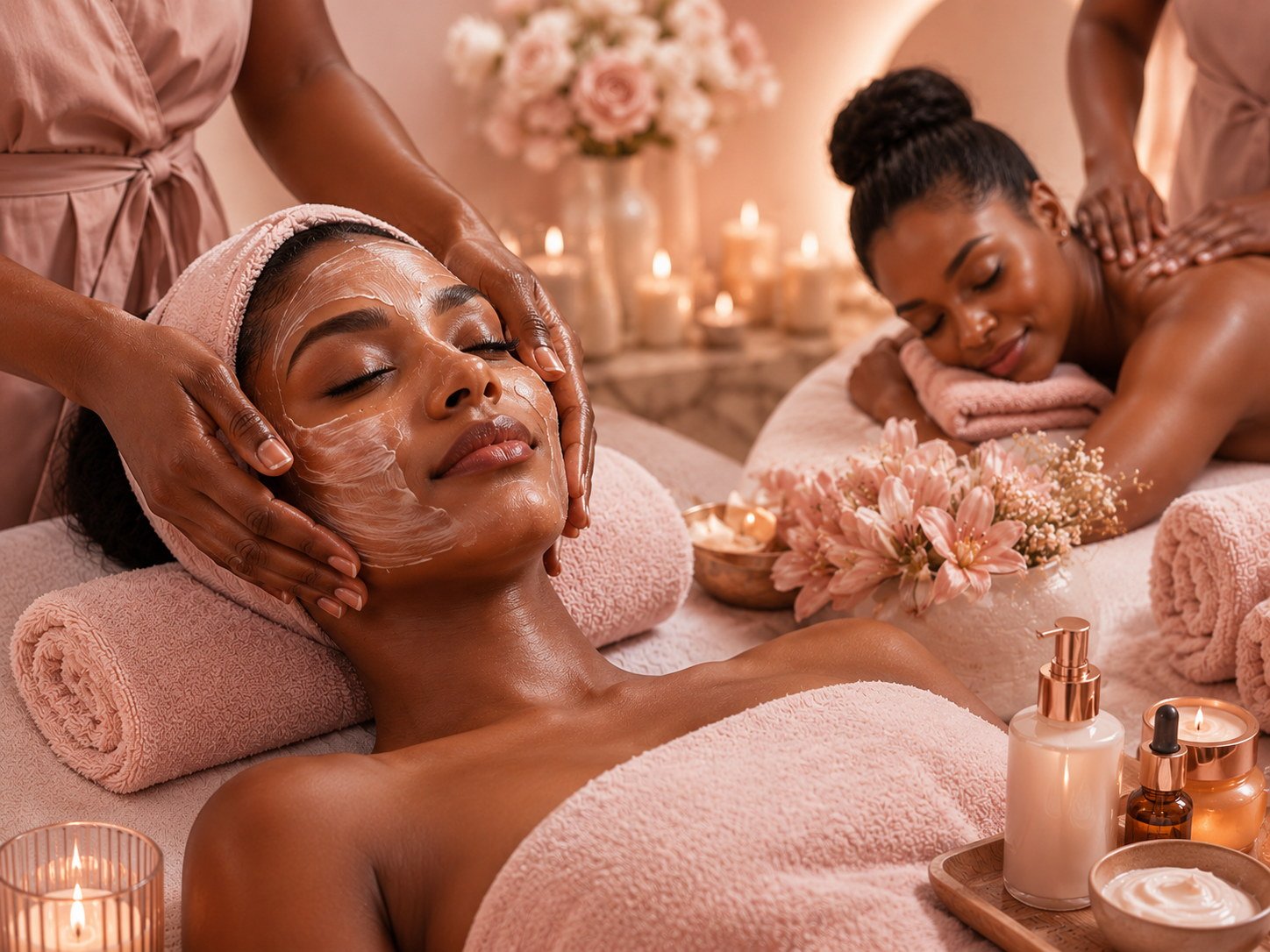 Black women enjoying luxury beauty and wellness treatments